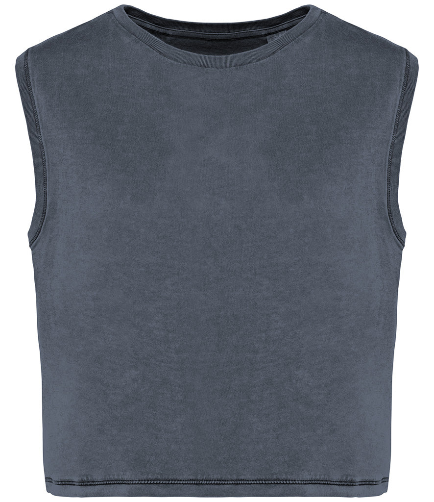 Ladies CROP Washed-Effect Tank Top